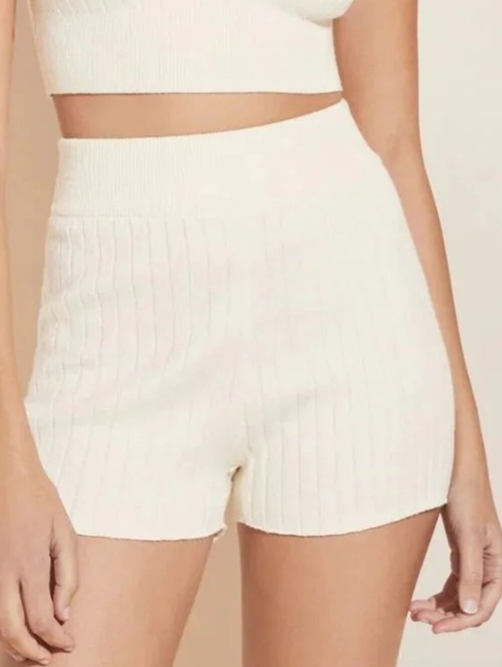 Eberjey Recycled Sweater Wide Rib High Rise Shorts Ivory S NWT